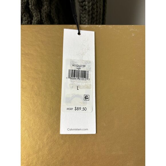 NWT Calvin Klein Chunky Cable Knit Long Sweater Army Green Women's Size Large - Picture 7 of 8